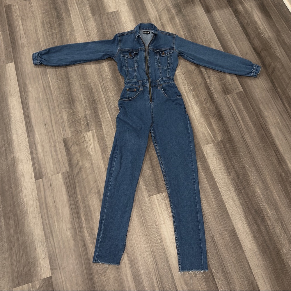 Shape Mid Blue Wash Denim Zip Front Jumpsuit